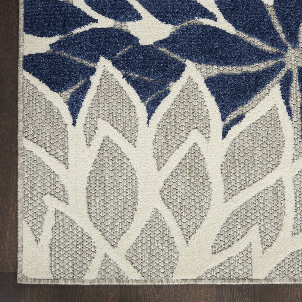 10' X 13' Ivory And Blue Indoor Outdoor Area Rug