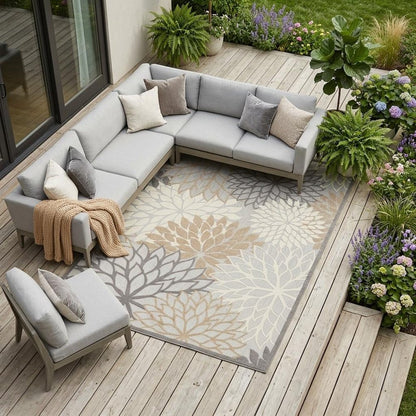 9' X 12' Gray And Ivory Indoor Outdoor Area Rug