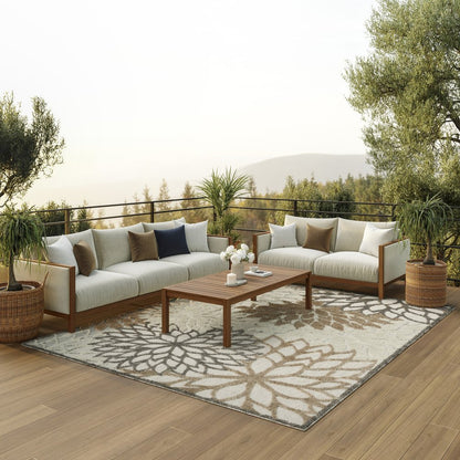 9' X 12' Gray And Ivory Indoor Outdoor Area Rug
