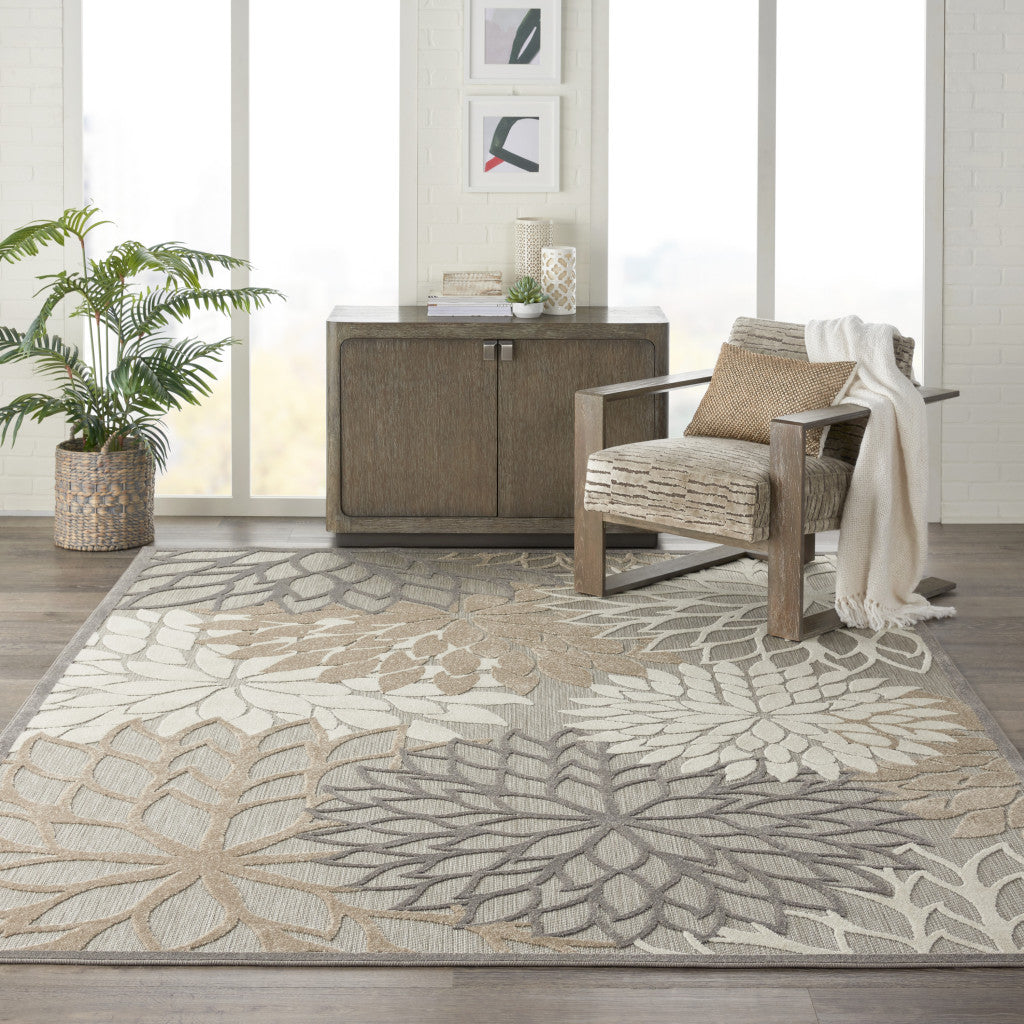 10' X 13' Natural Floral Non Skid Indoor Outdoor Area Rug