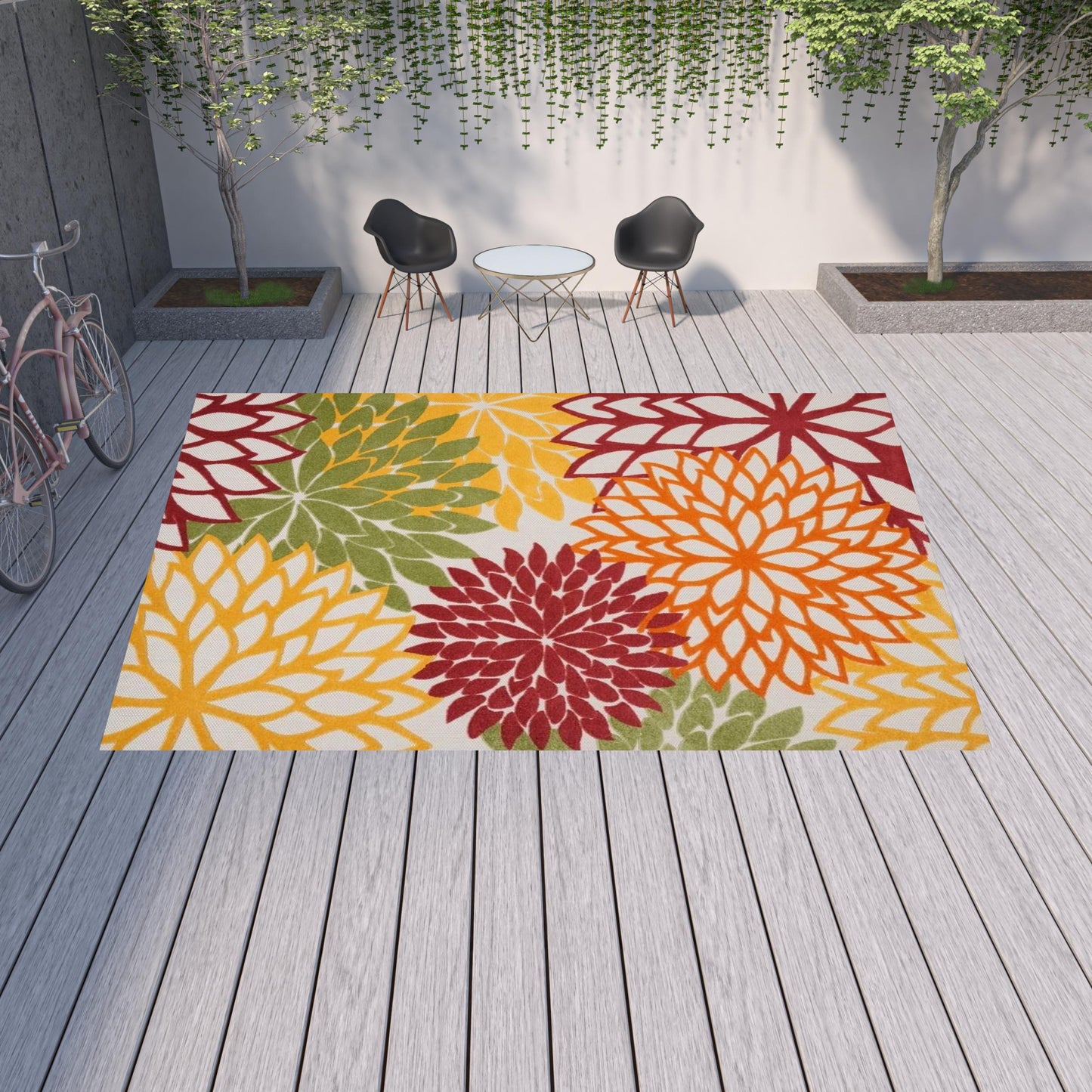 12' X 15' Red Floral Non Skid Indoor Outdoor Area Rug