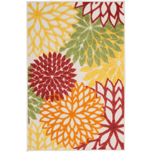3' X 4' Red Floral Non Skid Indoor Outdoor Area Rug