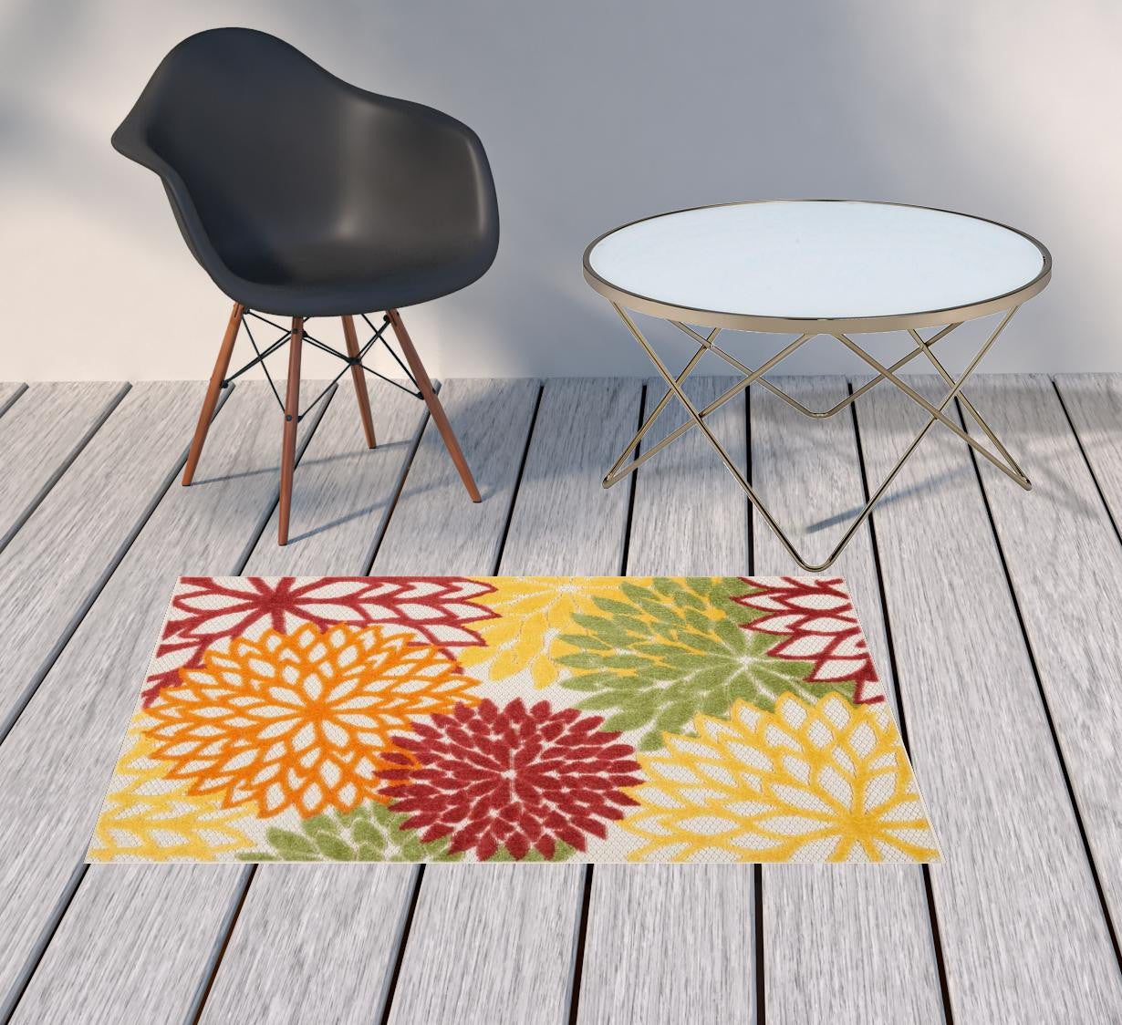 3' X 4' Red Floral Non Skid Indoor Outdoor Area Rug