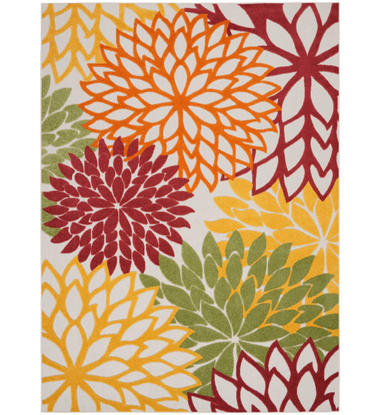 9' X 12' Red Floral Non Skid Indoor Outdoor Area Rug