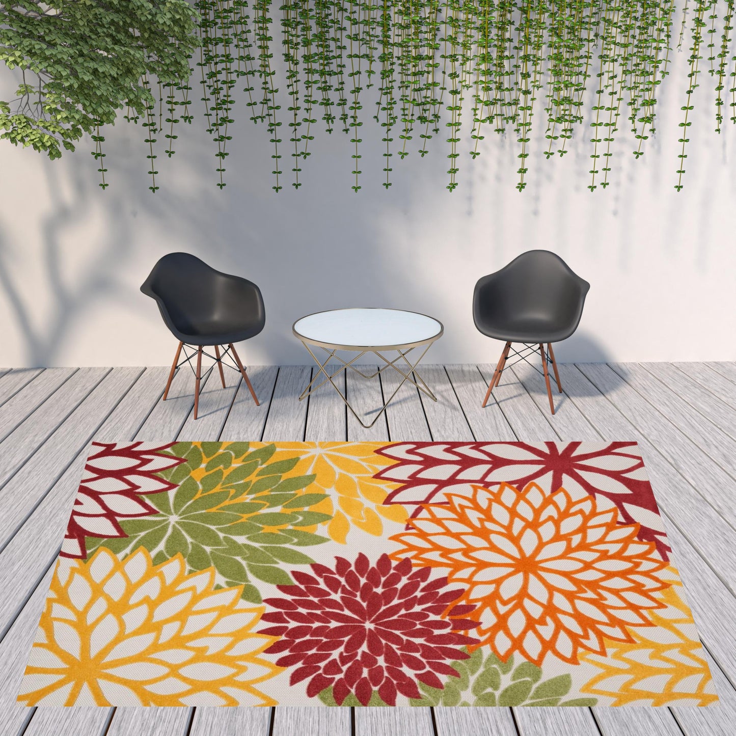 9' X 12' Red Floral Non Skid Indoor Outdoor Area Rug
