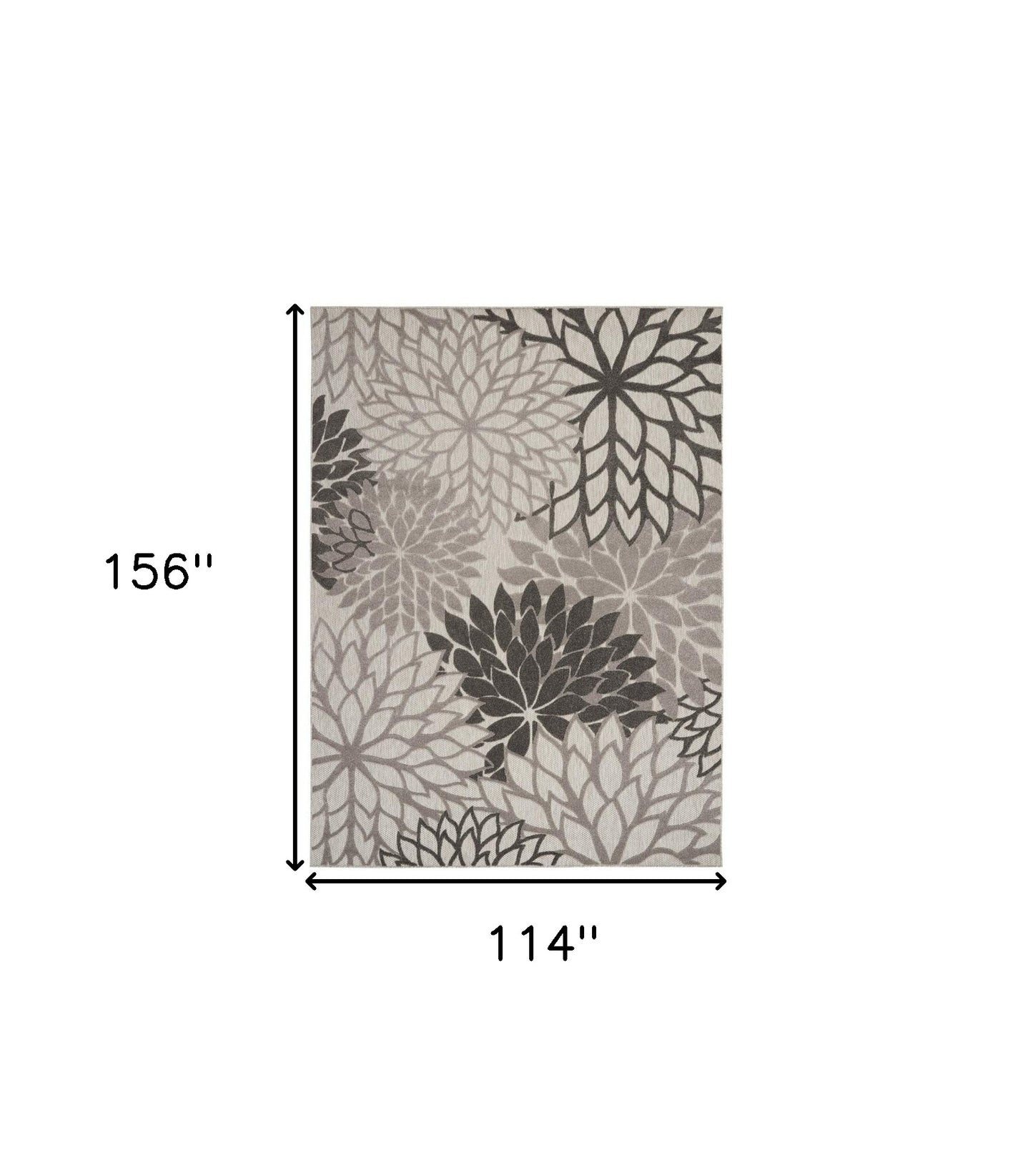 10' X 13' Silver Grey Floral Non Skid Indoor Outdoor Area Rug