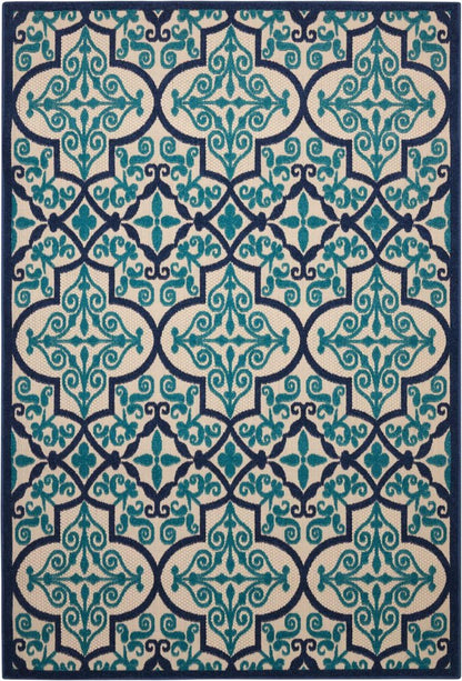 10' X 13' Blue And Ivory Indoor Outdoor Area Rug