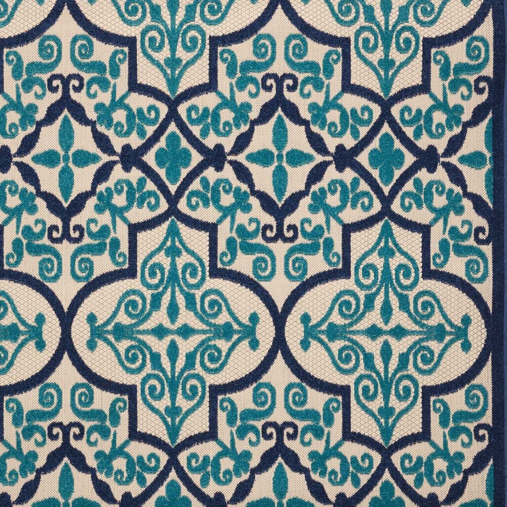 10' X 13' Blue And Ivory Indoor Outdoor Area Rug