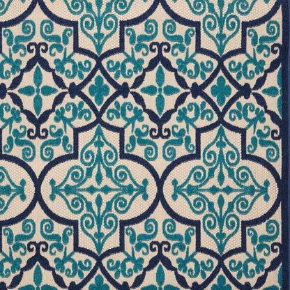10' X 13' Blue And Ivory Indoor Outdoor Area Rug