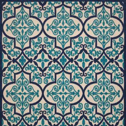 10' X 13' Blue And Ivory Indoor Outdoor Area Rug