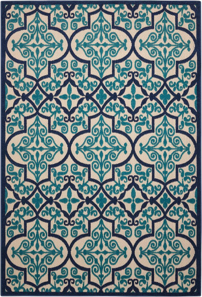 10' X 13' Blue And Ivory Indoor Outdoor Area Rug