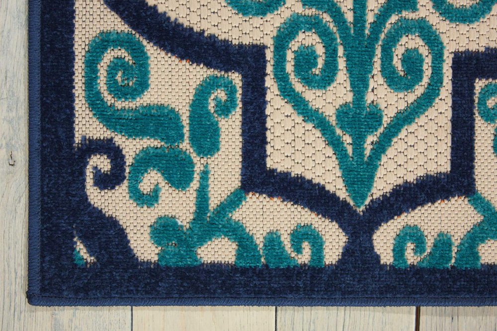 10' X 13' Blue And Ivory Indoor Outdoor Area Rug