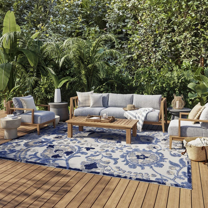 12' X 15' Blue And Gray Indoor Outdoor Area Rug