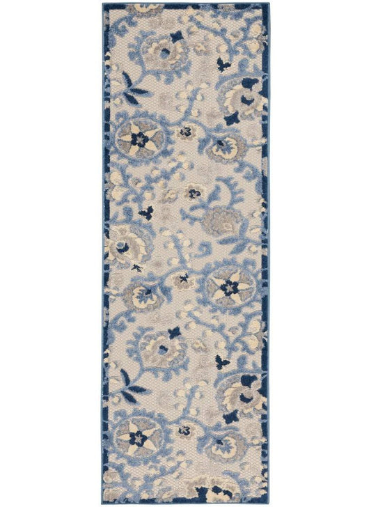 2' X 6' Blue And Grey Toile Non Skid Indoor Outdoor Runner Rug