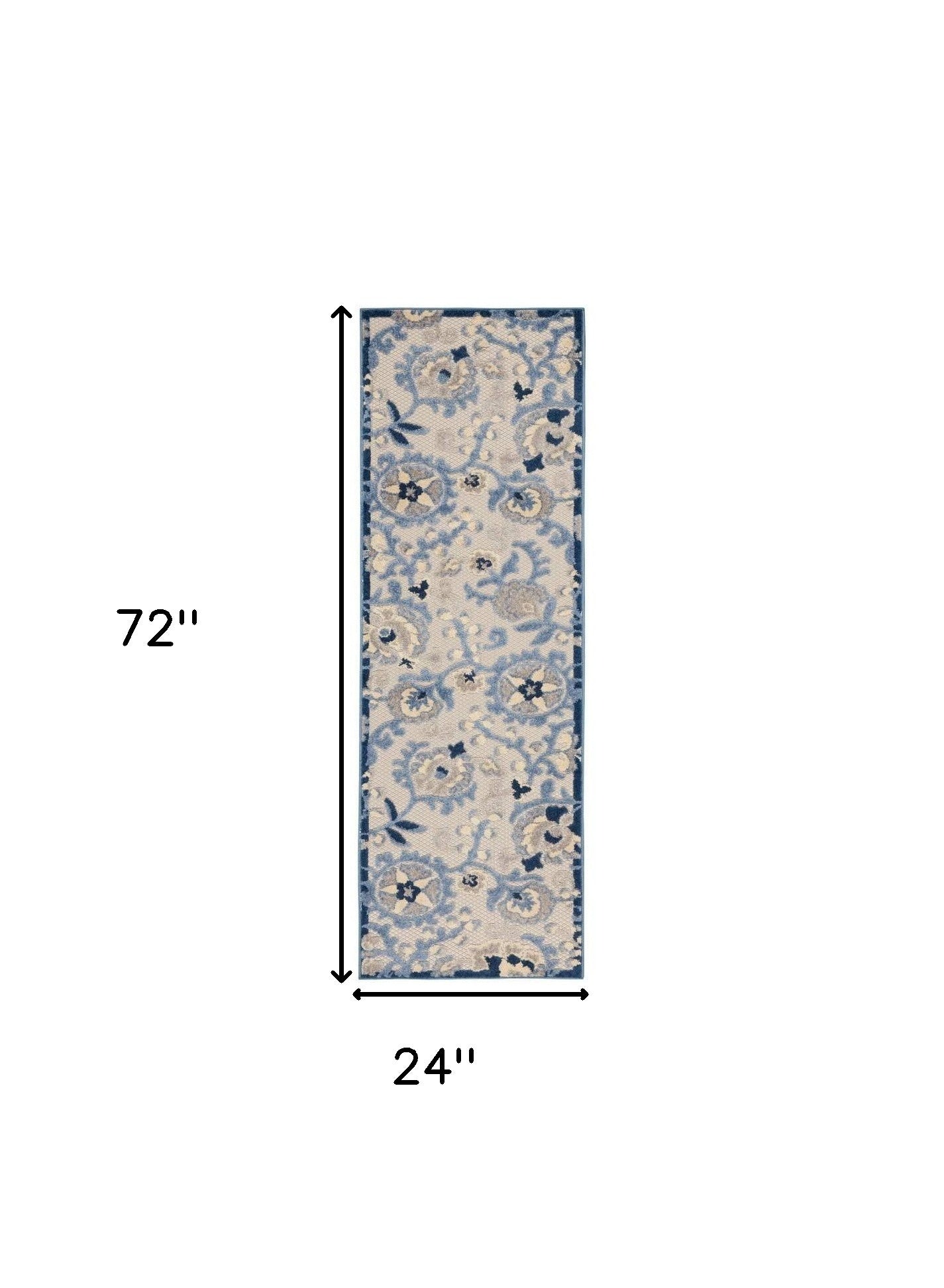 2' X 6' Blue And Grey Toile Non Skid Indoor Outdoor Runner Rug