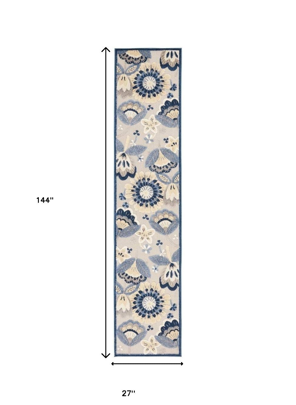 2' X 12' Blue And Grey Floral Non Skid Indoor Outdoor Runner Rug