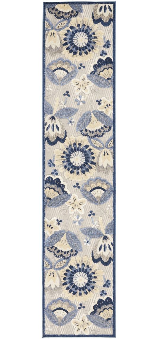 2' X 8' Blue And Grey Toile Non Skid Indoor Outdoor Runner Rug