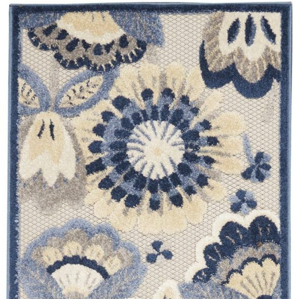 2' X 8' Blue And Grey Toile Non Skid Indoor Outdoor Runner Rug
