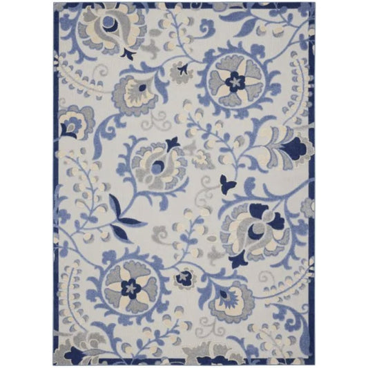 3' X 4' Blue And Grey Toile Non Skid Indoor Outdoor Area Rug