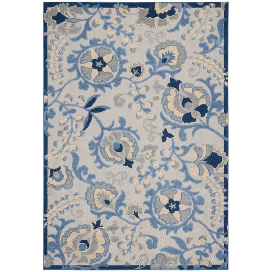 4' X 6' Blue And Grey Toile Non Skid Indoor Outdoor Area Rug