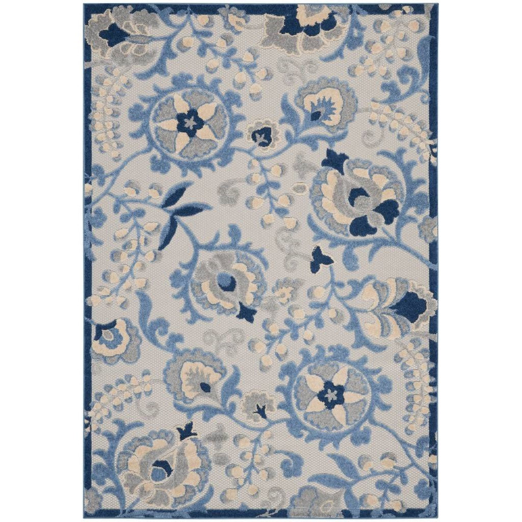 5' X 7' Blue And Grey Toile Non Skid Indoor Outdoor Area Rug