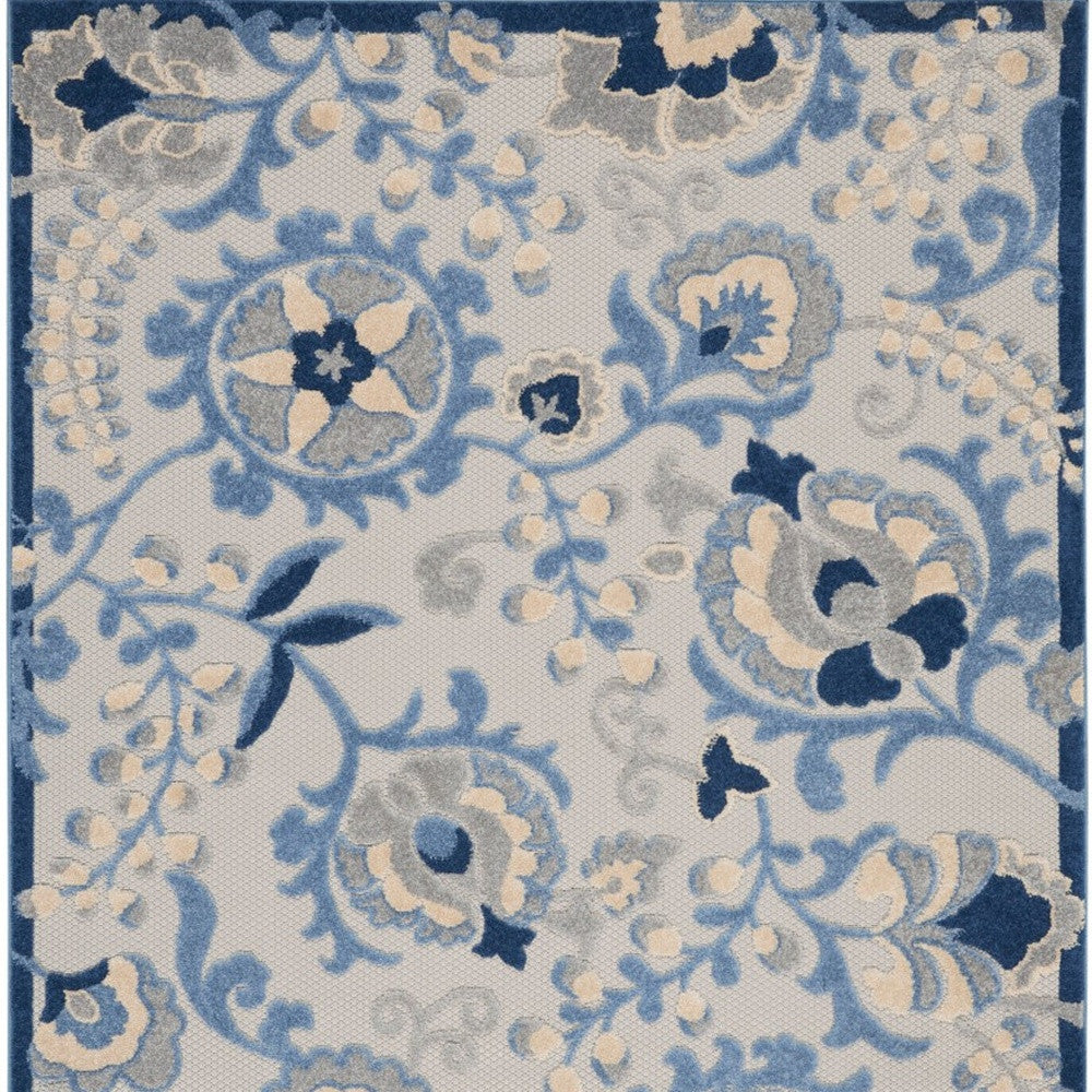 9' X 12' Blue And Grey Toile Non Skid Indoor Outdoor Area Rug