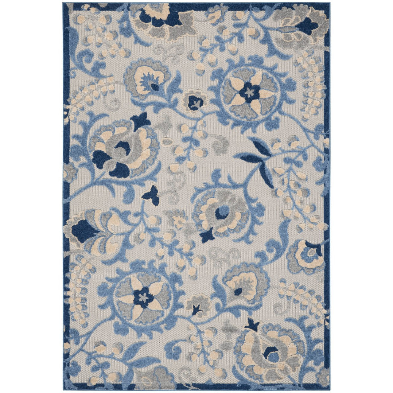 9' X 12' Blue And Grey Toile Non Skid Indoor Outdoor Area Rug