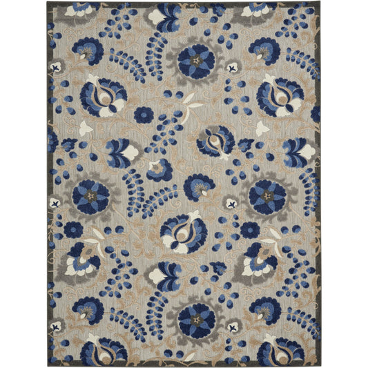 10' X 13' Natural And Blue Toile Non Skid Indoor Outdoor Area Rug