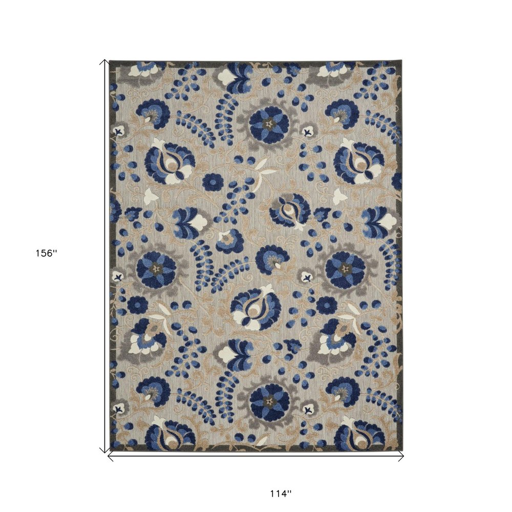 10' X 13' Blue And Gray Indoor Outdoor Area Rug
