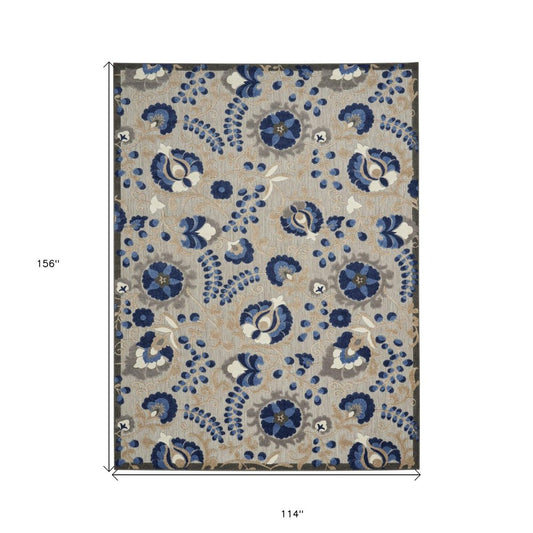 10' X 13' Blue And Gray Indoor Outdoor Area Rug