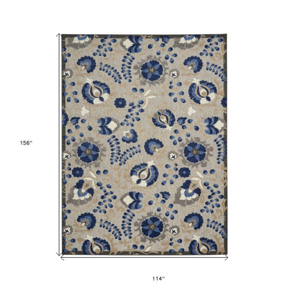 10' X 13' Blue And Gray Indoor Outdoor Area Rug