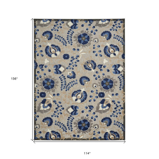 10' X 13' Blue And Gray Indoor Outdoor Area Rug