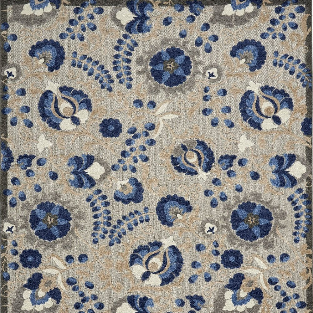 10' X 13' Blue And Gray Indoor Outdoor Area Rug