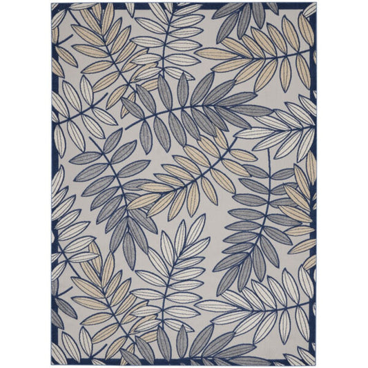 12' X 15' Ivory And Navy Floral Non Skid Indoor Outdoor Area Rug