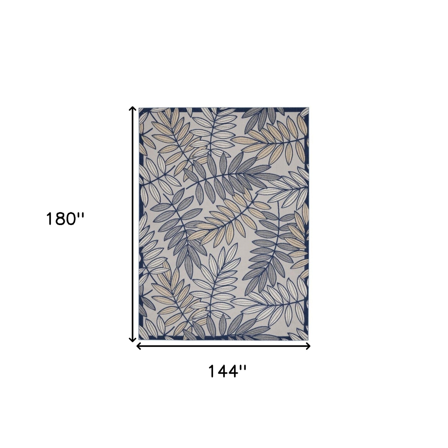 12' X 15' Ivory And Navy Floral Non Skid Indoor Outdoor Area Rug