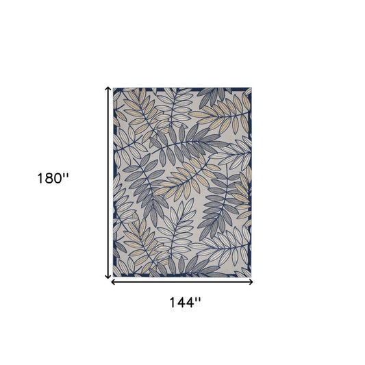 12' X 15' Ivory And Blue Indoor Outdoor Area Rug