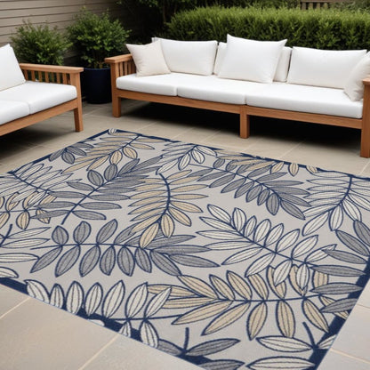 12' X 15' Ivory And Blue Indoor Outdoor Area Rug
