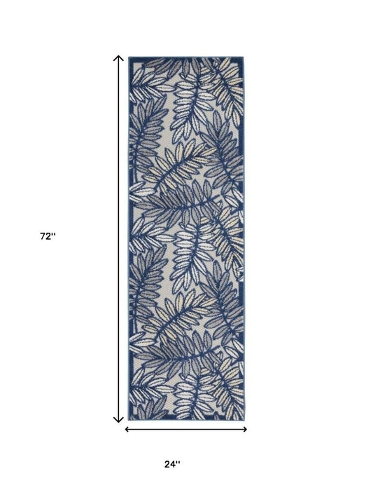 6' Ivory And Blue Indoor Outdoor Runner Rug