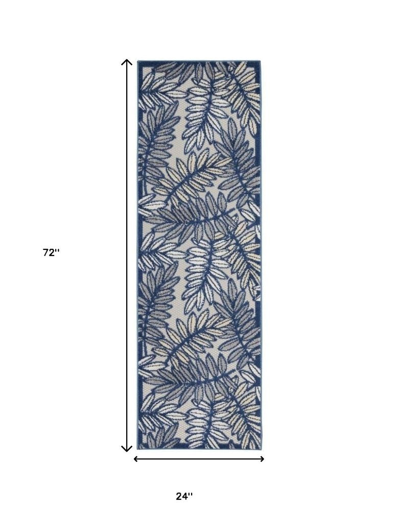 6' Ivory And Blue Indoor Outdoor Runner Rug