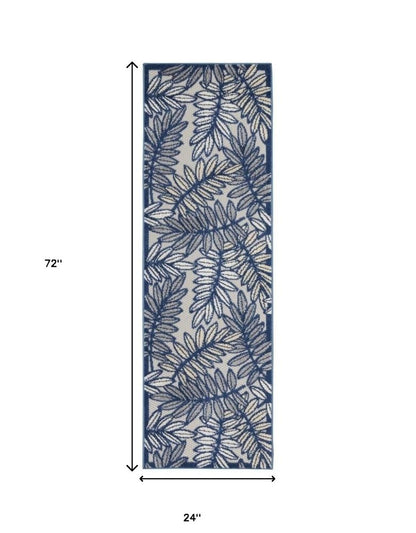 6' Ivory And Blue Indoor Outdoor Runner Rug