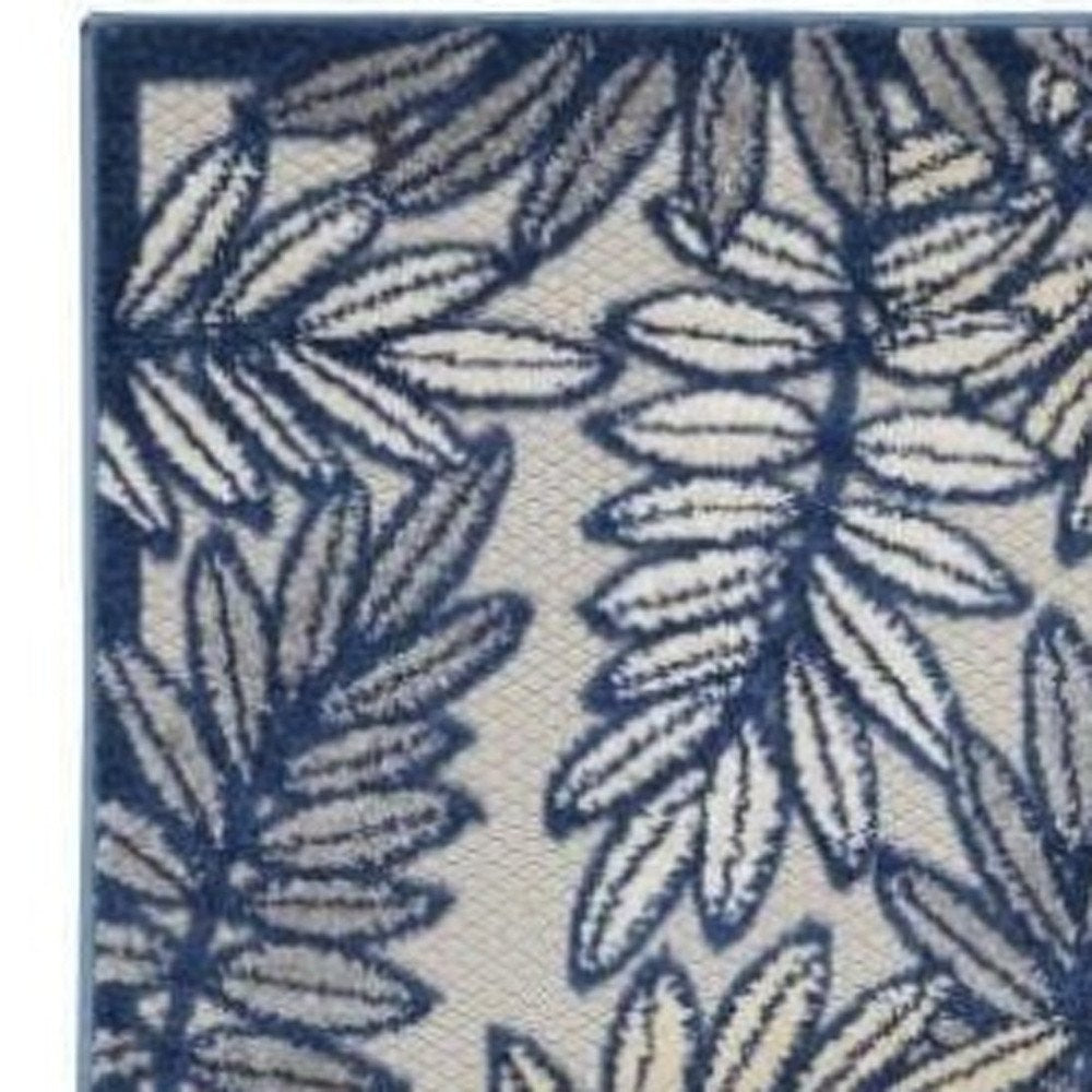 6' Ivory And Blue Indoor Outdoor Runner Rug