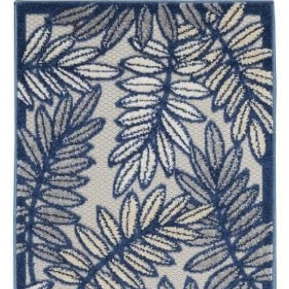 6' Ivory And Blue Indoor Outdoor Runner Rug