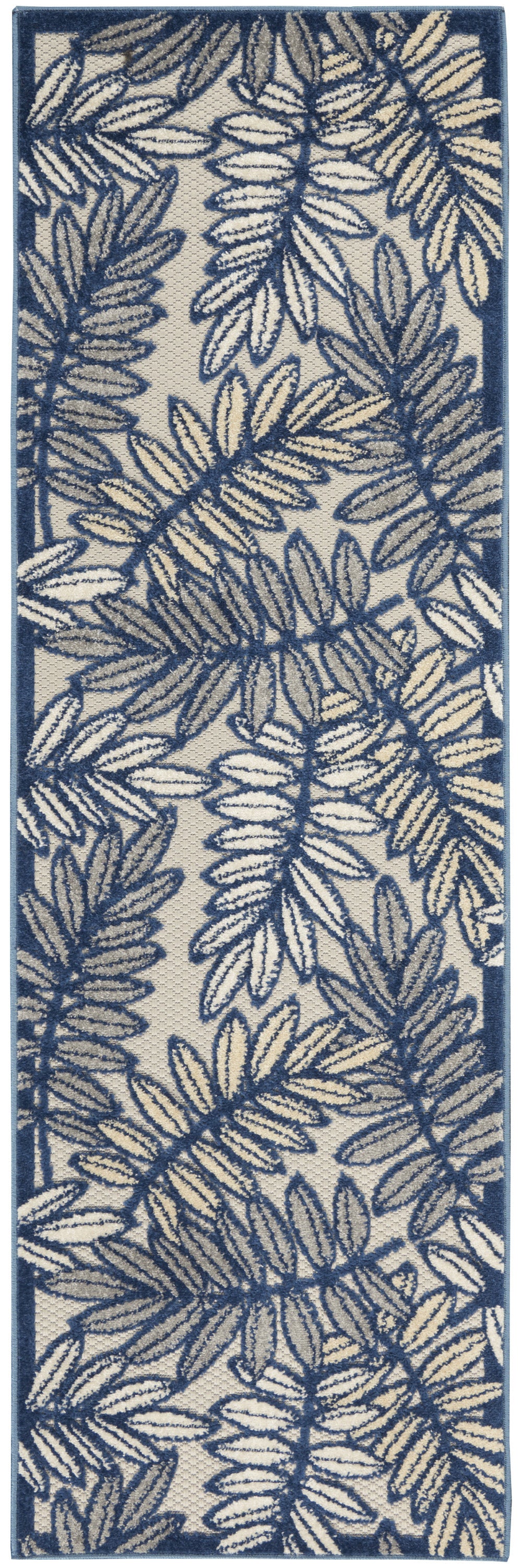 2' X 6' Ivory And Navy Floral Non Skid Indoor Outdoor Runner Rug