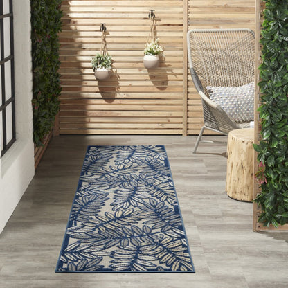 6' Ivory And Blue Indoor Outdoor Runner Rug