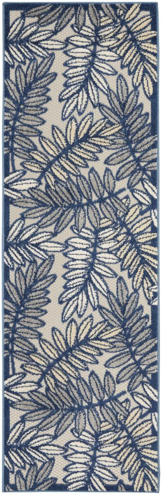 6' Ivory And Blue Indoor Outdoor Runner Rug
