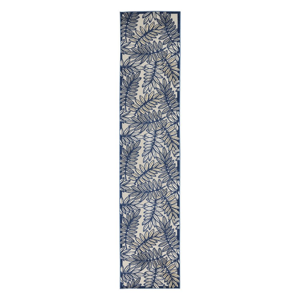 12' Ivory And Blue Indoor Outdoor Runner Rug