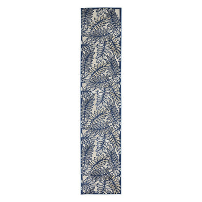 12' Ivory And Blue Indoor Outdoor Runner Rug