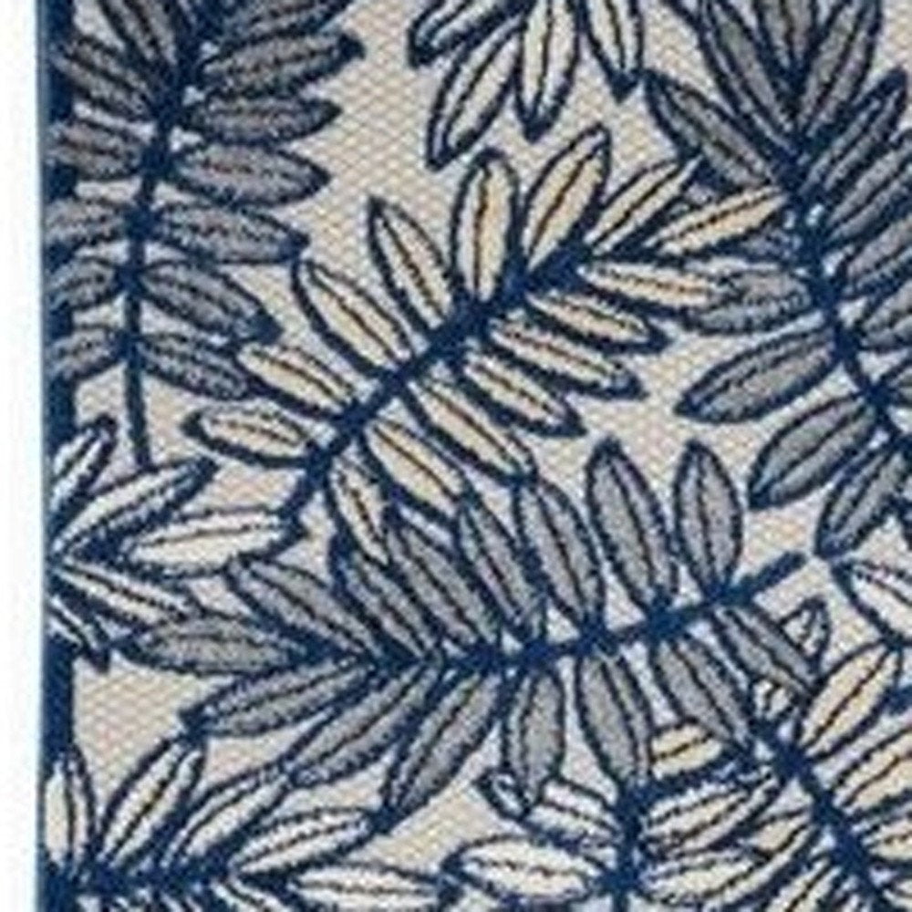 12' Ivory And Blue Indoor Outdoor Runner Rug