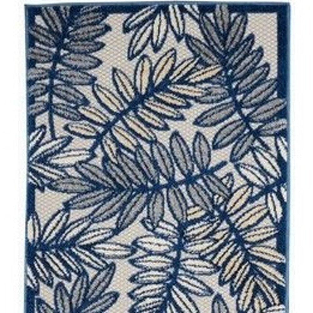 12' Ivory And Blue Indoor Outdoor Runner Rug