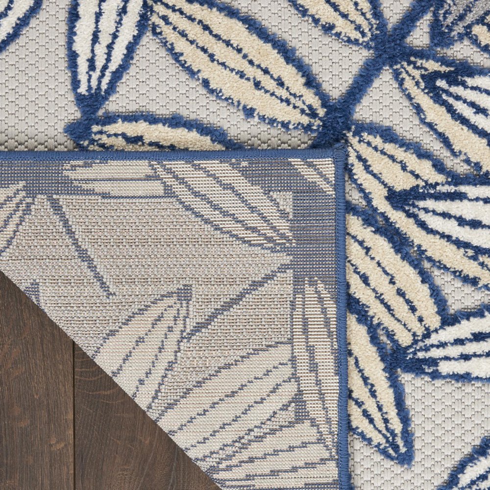 12' Ivory And Blue Indoor Outdoor Runner Rug